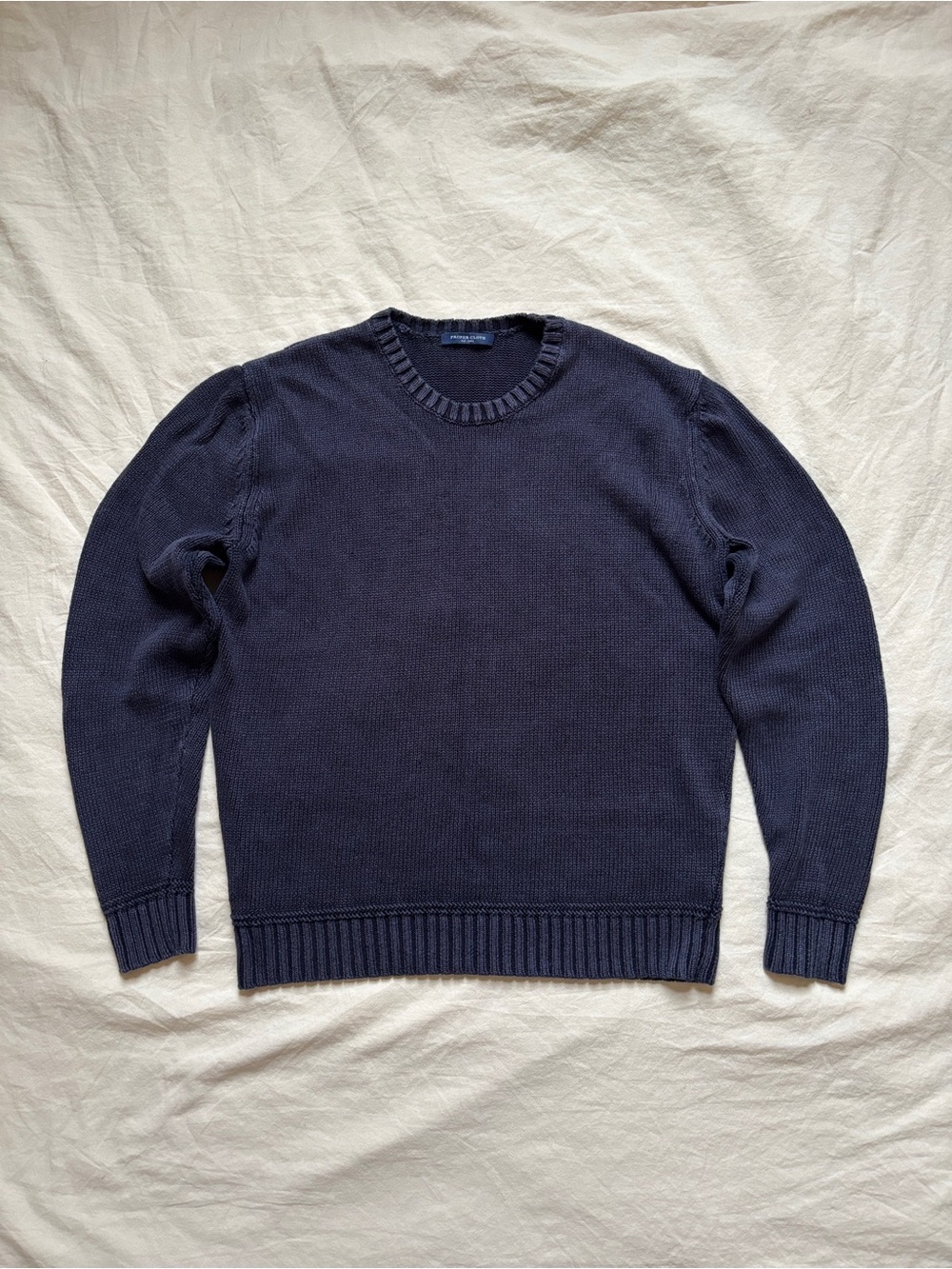Proper Cloth Navy Linen Cotton Blend Crewneck Sweater Size M
